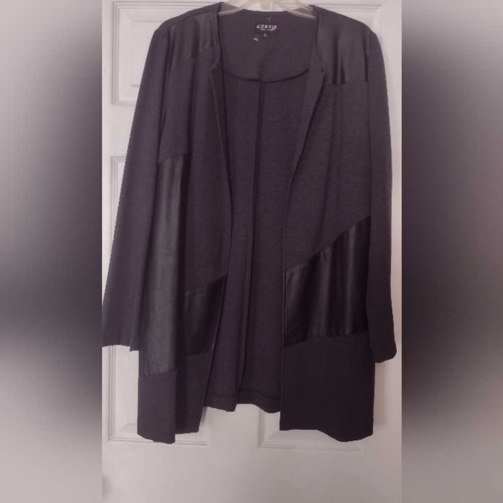 Avenue Leather Smoke Grayish Black Open Front Leather Cardigan